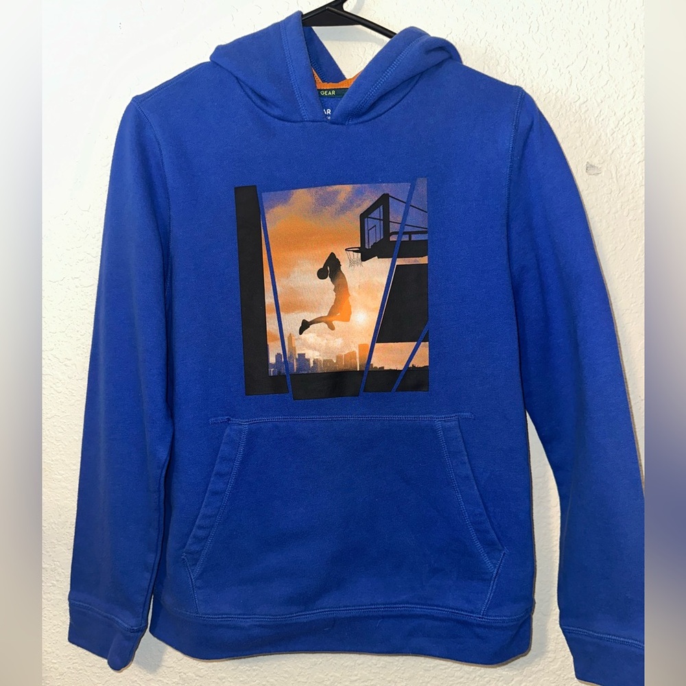 Vibrant Blue Basketball Print Hoodie